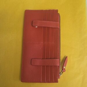 Neiman Marcus Orange Leather Wallet 7 1/2 X 3 1/2